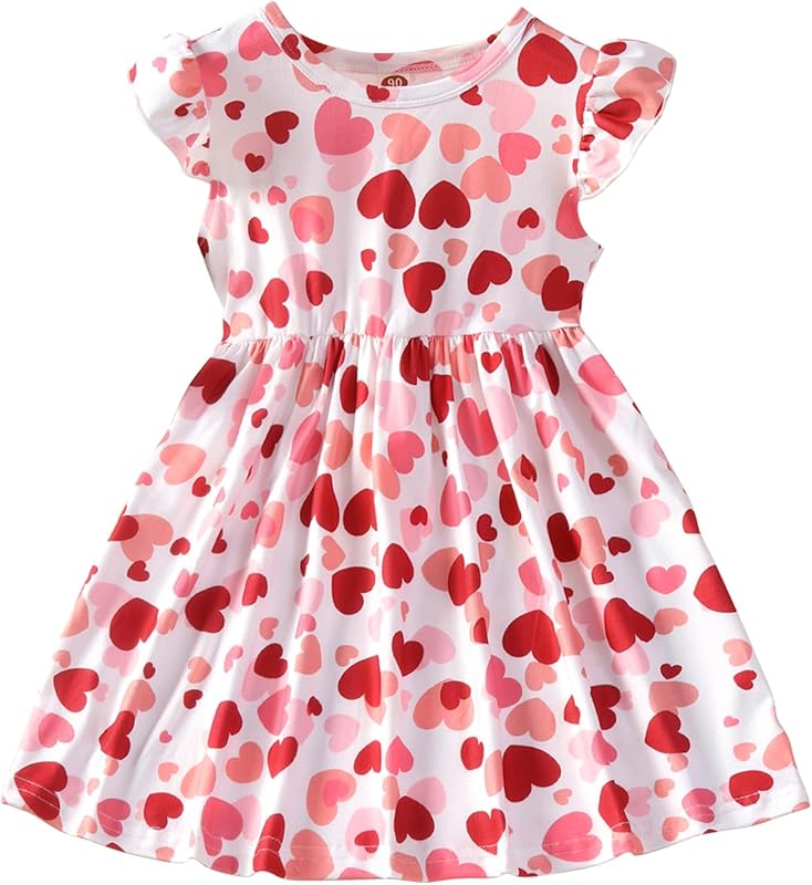 Toddler Little Girls Casual Dresses Short Sleeve Crew Neck Graphic Cartoon Dress for 2-8 Years