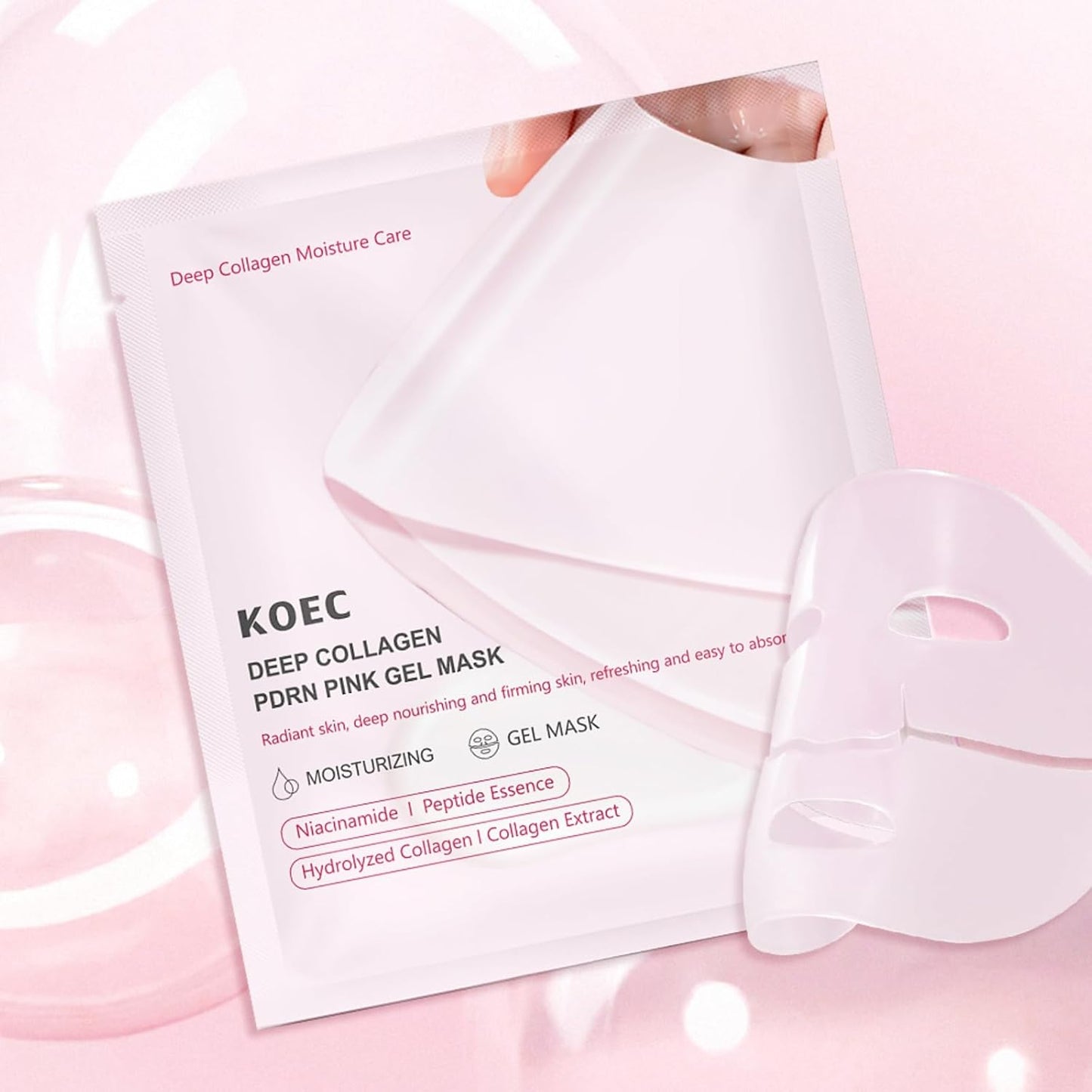 Deep Collagen PDRN Pink Gel Mask,Moisturizing Overnight Collagen Face Mask,Overnight Facial Sheet Mask For Glass Glow Skin - Deeply Nourishing,Lifting & Firming,Restoring Skin Elasticity-36gx4pcs