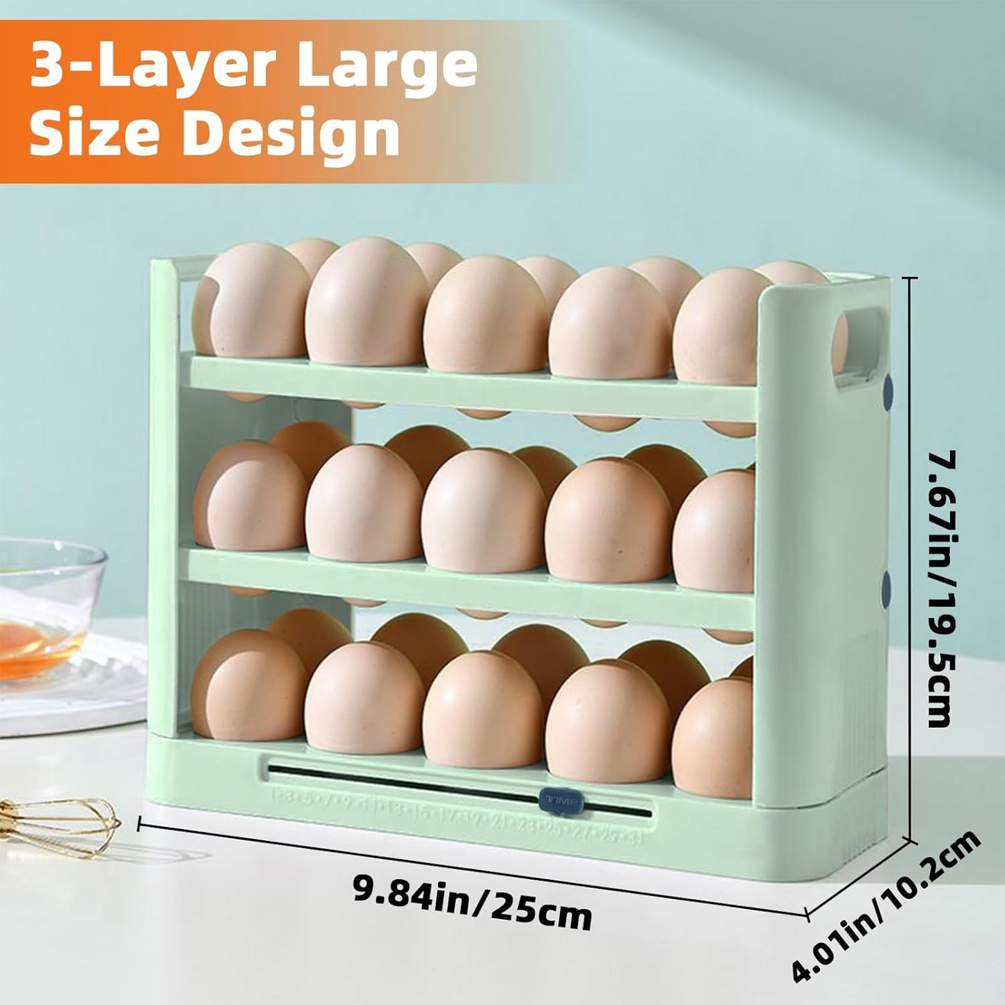 Egg Holder for Refrigerator, 30 Grid Egg Tray 3 Layer Organizer Bins Reusable Egg Container for Refrigerator Side Door Plastic