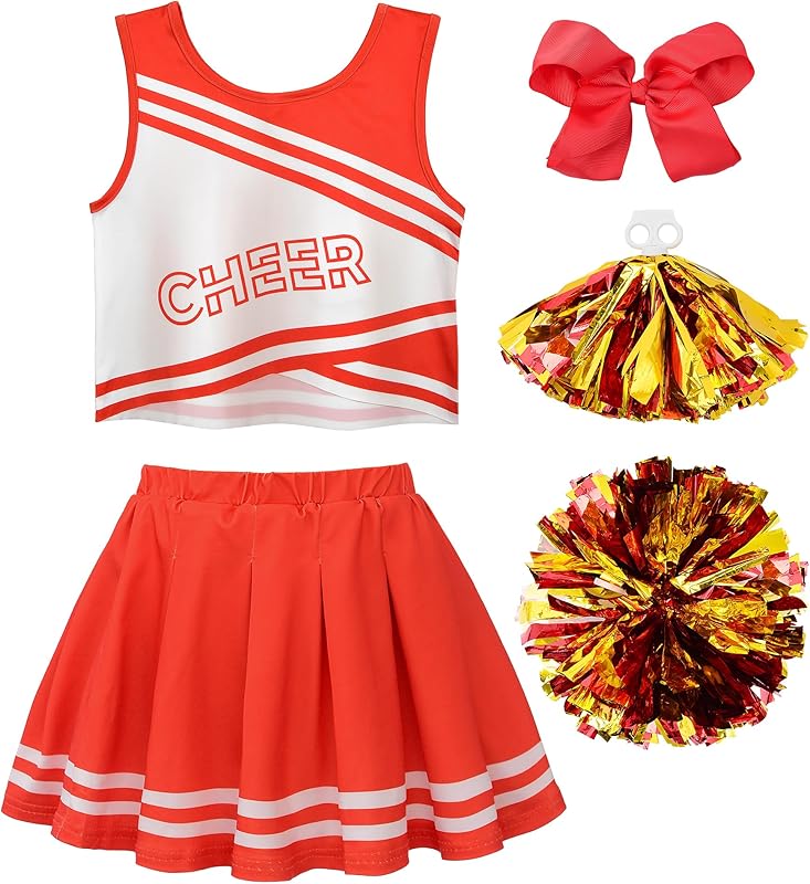 JerrisApparel Cheerleader Costume for Girls Cheer Uniform Dress Up Outfit With Pompoms