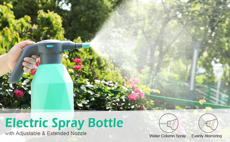 0.5 Gallon Electric Spray Bottle Plant Mister for Indoor/Outdoor Plants, 2L Automatic Watering Can Rechargeable Battery Powered Sprayer with Adjustable Spout for Garden, Fertilizing, Cleaning