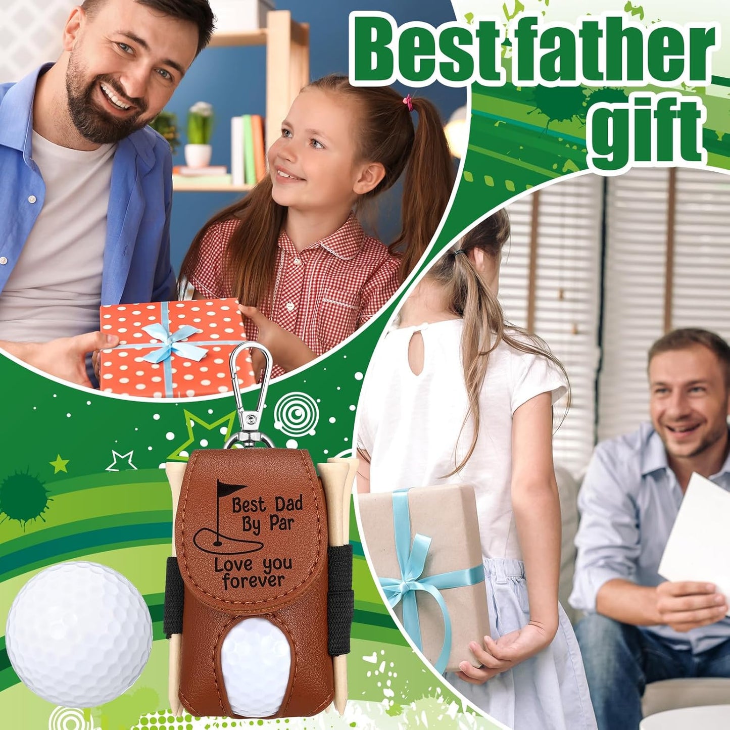 8 Pcs Fathers Day Golf Set Dad Golf Gifts, Golf Ball Pouch Bag Best Dad by Par and 5 Pcs Wood Tees 2 Pcs Golf Balls Christmas Birthday Gift for Men, Dad, Grandpa from Daughter Son Kids