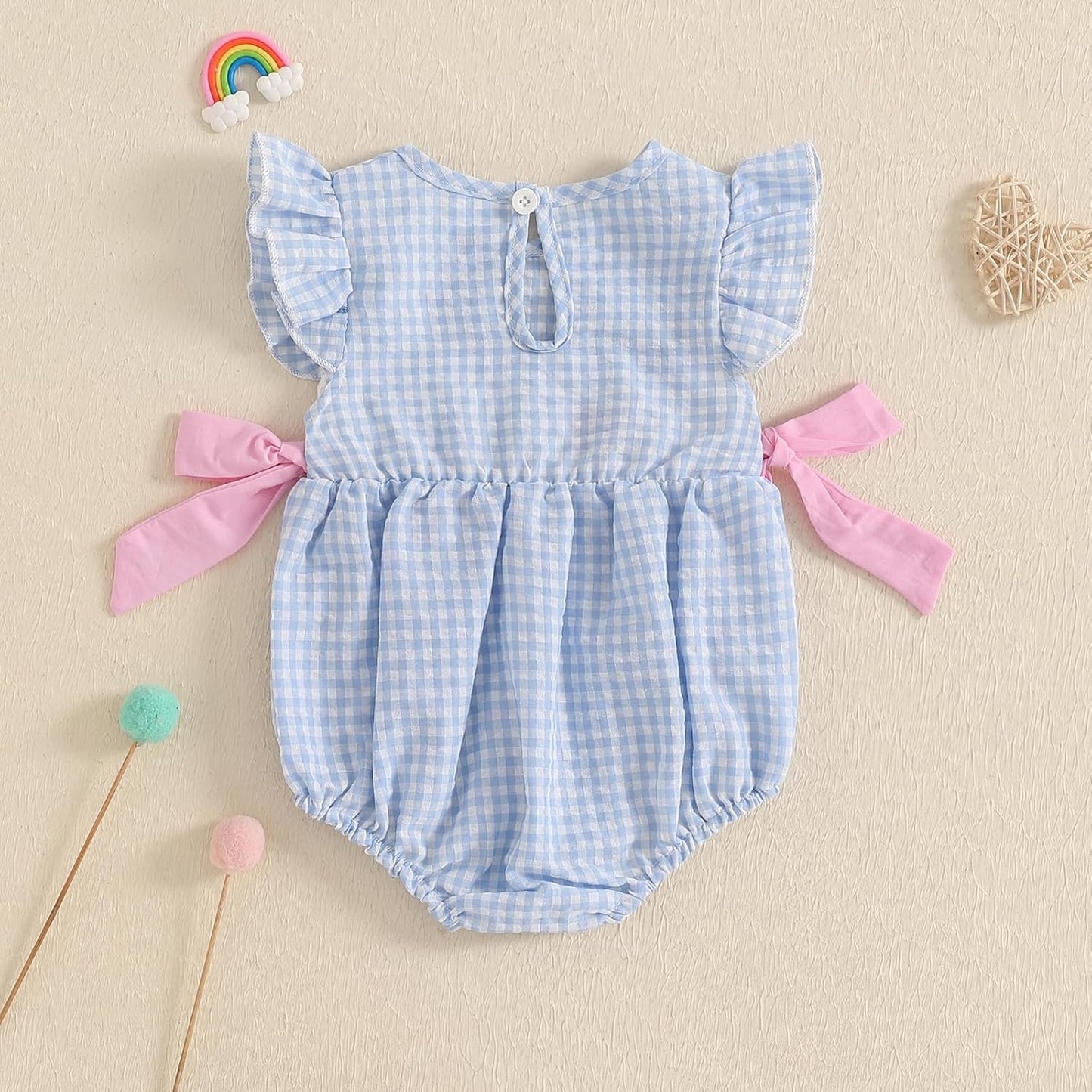 Baby Girl Summer Clothes Newborn Bubble Romper Embroidery Ruffle Sleeve Smocked Bodysuit Cute One Piece Outfit
