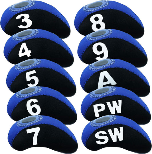 Golf Club Covers Set for Irons Neoprene Iron Head Cover Club Protector 10Pcs with/Without Top Window Accessories for Men Women
