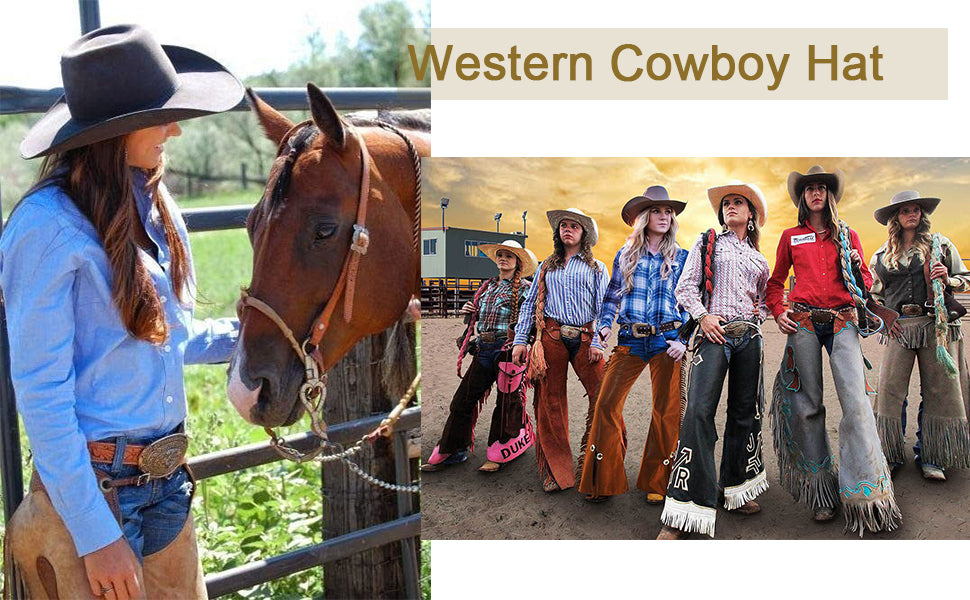 Western Cowboy Hat for Men Women Classic Fedora Hat with Buckle Belt (Size:M-L)