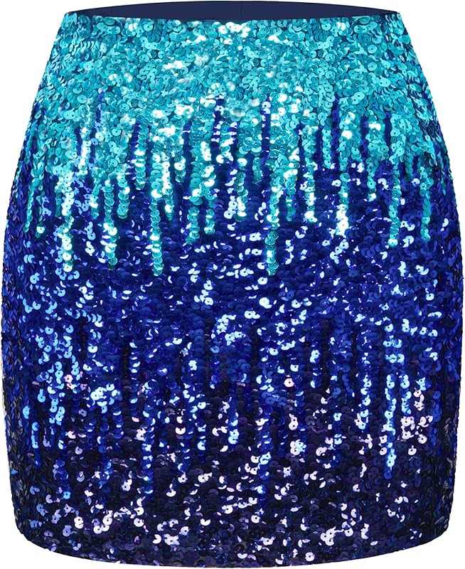 Maner Women's Sequin Skirt Sparkle Stretchy Bodycon Mini Skirts Night Out Party