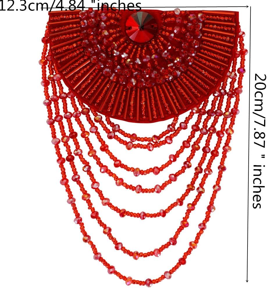 Beading Epaulettes Shouler Tassel Fringe Shoulder Patches Suit Epauletter Blazer Badge Jewelry Brooch with Pin Back for Stage Outfit Gown 2 Pieces (red)