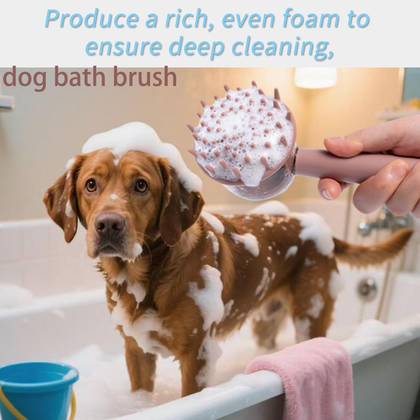 3-in-1 Pet Bath Brush for Dogs & Cats | Shower Massage Brush, Deshedding Comb & Lathering Tool | Anti-Frizz Grooming Brush for Bath Time (beige)
