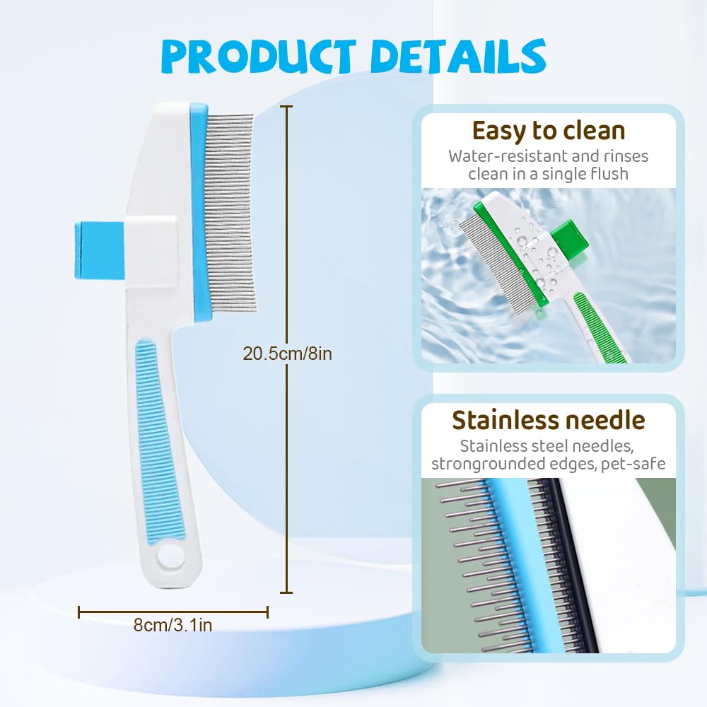 Pet Hair Removal Comb Flea Comb, Cat Brush with Release Button, Cat Grooming Brushes for Indoor Cats Shedding, Cleaning Shedding Pet Hair Remover for Dogs Cats Pet Grooming Brush Tool (Blue, 1PC)