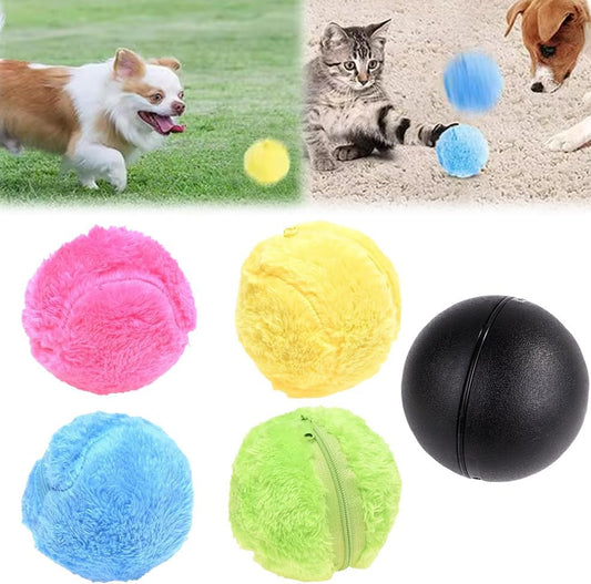Active Rolling Ball Plush Dog Toy, 2025 New Self Moving Balls for Dogs, Interactive Dog Toys Pet Active Balls for Puppy (1 Black Ball + 4 Plush Covers)