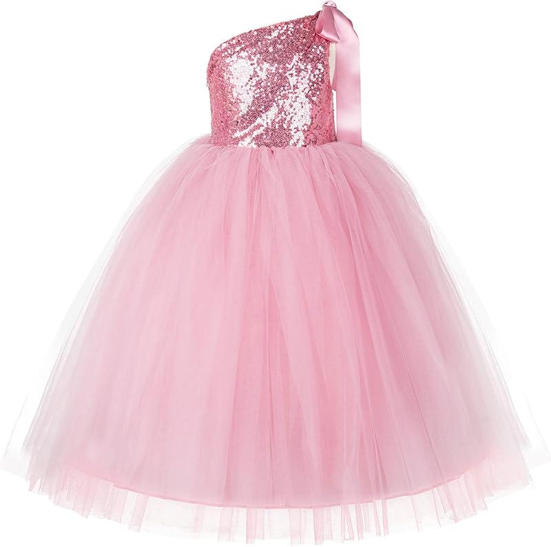 ekidsbridal One-Shoulder Sequin Tutu Flower Girl Dress Corset Dress Wedding Pageant Dresses Ball Gown Tutu Dresses