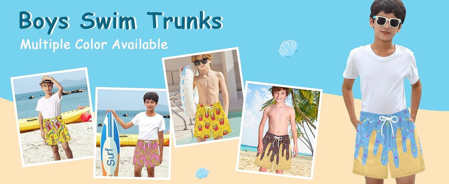 Ice Cream Boy Swim Trunks Waffle Or Cone Quick Dry Bathing Suit Swimsuit,Toddler Beach Board Shorts 2-16Years