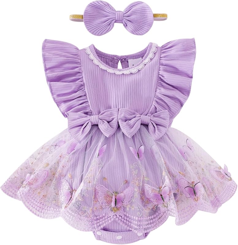 Baby Girl Clothes Newborn Summer Outfits Butterflies Embroidery Tulle Ruffle Sleeveless Infant Romper 0-18 Months