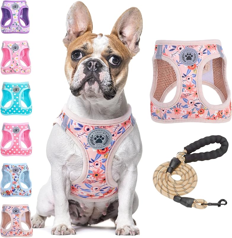 BEAUTYZOO Plaid Dog Harness and Leash Set for XS S Pets, Step-in No Choke No Pull Soft Mesh Vest Harness, Reflective for Extra-Small/Small Medium Puppy Dogs and Cats, Beige S