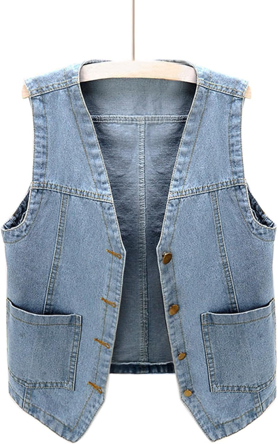 Womens Sleeveless Denim Vest V Neck Button Down Jean Waistcoat Y2K Casual Trendy Loose Fit Lightweight Jackets with Pockets