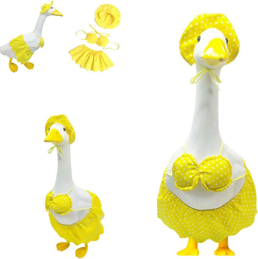 Porch Goose Summer Outfit, Porch Goose Clothes with Yellow Polka Dot, for 23"/17" Lawn Goose Statue,Goose Clothes for Yard Goose
