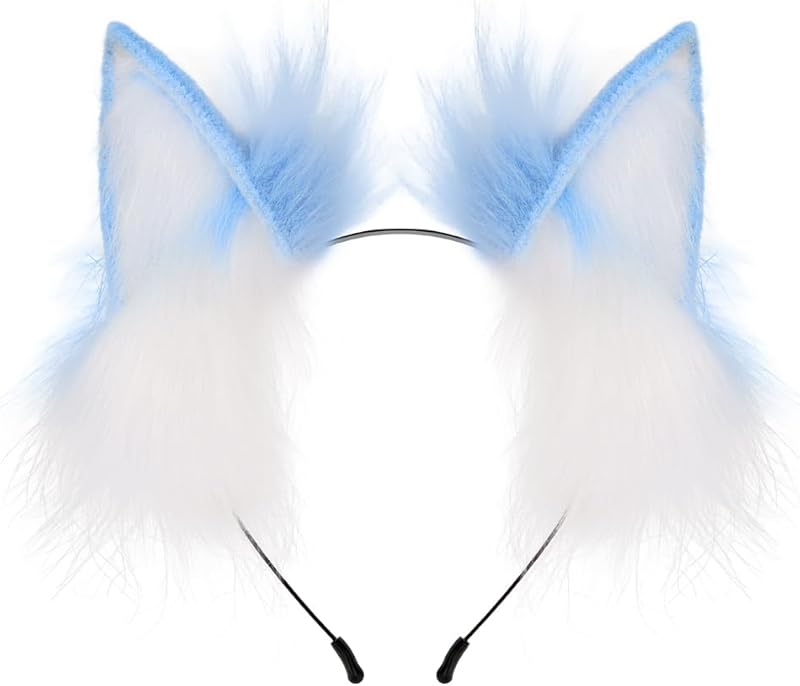 QinRuan Fox Cat Long Fur Ears Hair Headwear Wolf Animal Anime Halloween Cosplay Costume