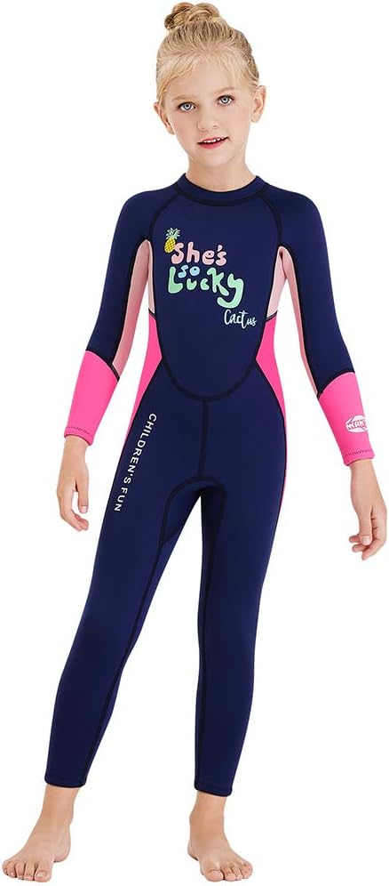 Kids Girls Boys Wetsuit Full Body Neoprene Thermal Swimsuit 2.5MM for Toddler Youth Children Teen, Long Sleeve Child Scuba Diving Surf Suit One Piece Sun Protection for Water Sports