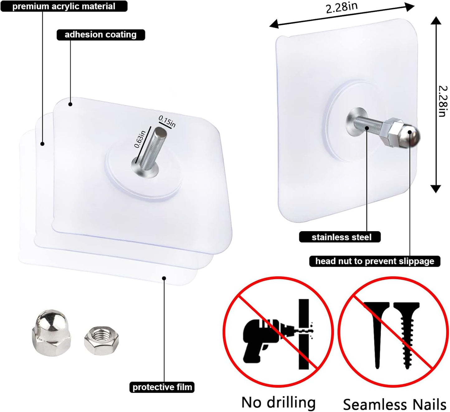 AIERSA 13 Pack Wall Hooks for Hanging,Screw Free Sticker for Mount Wall Shelf, 2 in 1 Reusable Adhesive Hooks Heavy Duty, Waterproof Rustproof and Oilproof for Kitchen, Bathroom, Home, Office(16mm)