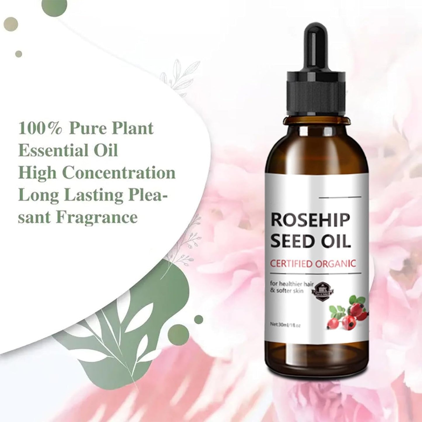 100% Cold Pressed Organic Rosehip Oil - Face & Body Moisturizer, Anti-Aging, Reduces Fine Lines & Wrinkles