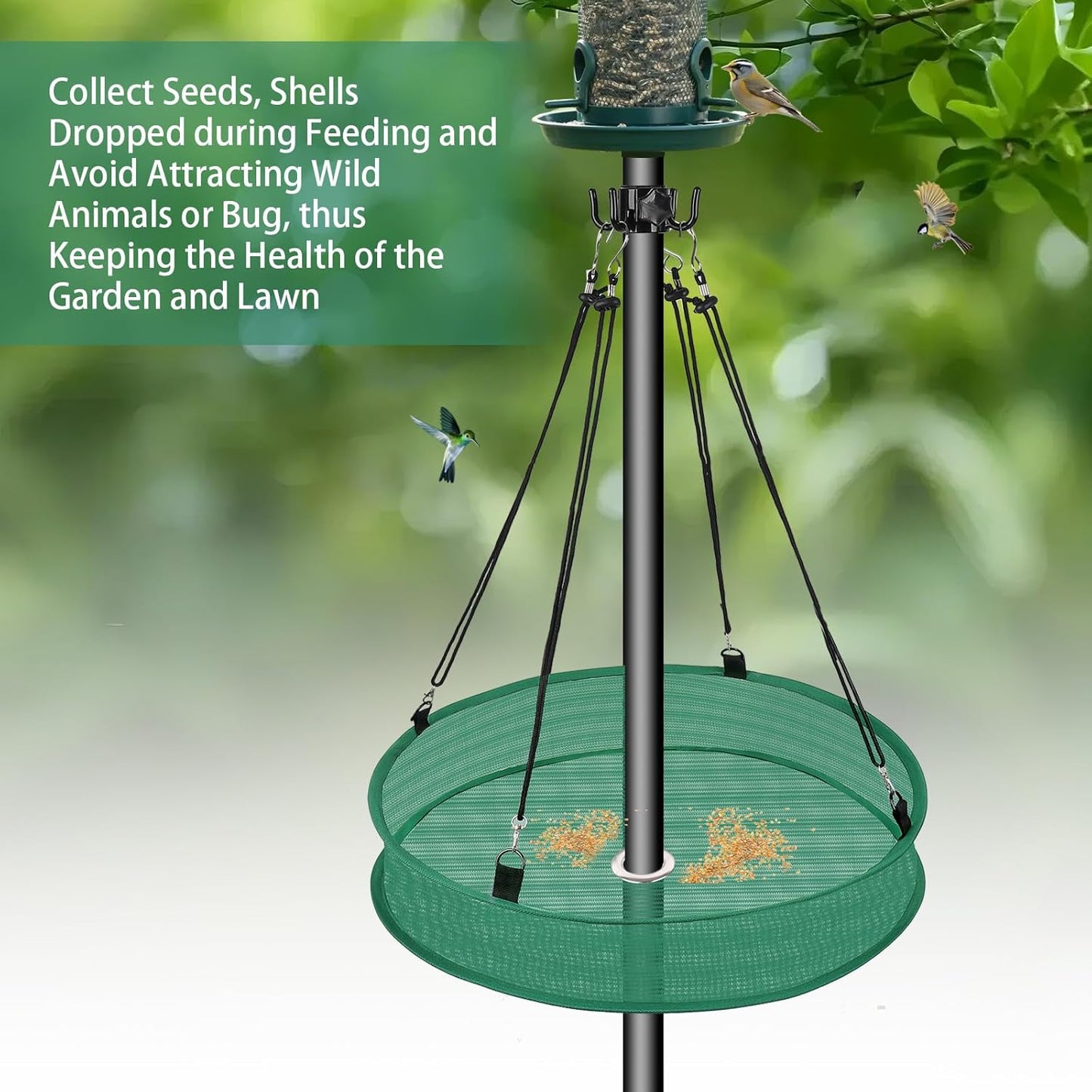 20'' Bird Seed Catcher Tray for Pole Mounted Bird Feeder, Birdseed Hoop with Holes Fits 1'' Pole for Birds Feeders Outdoors, Backyard, Garden (1)