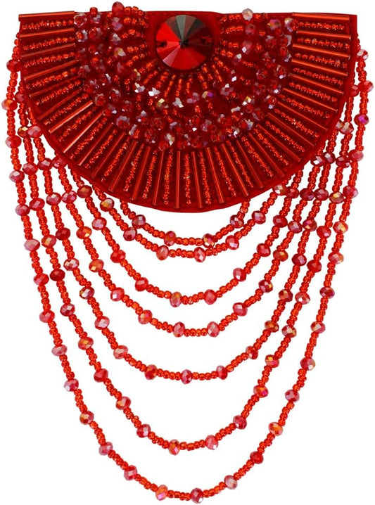 Beading Epaulettes Shouler Tassel Fringe Shoulder Patches Suit Epauletter Blazer Badge Jewelry Brooch with Pin Back for Stage Outfit Gown 2 Pieces (red)
