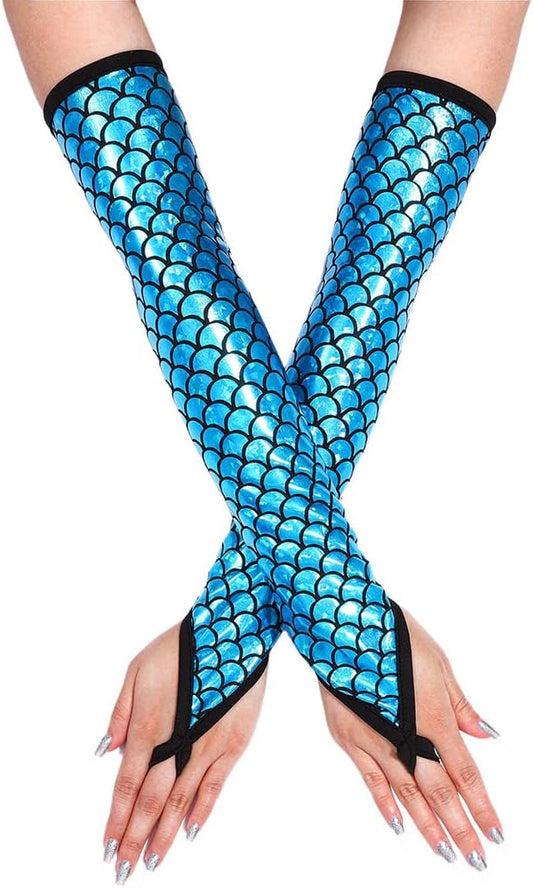 Fashion Gloves Sparkle Fingerless Long Glove Fish Scale Arm Sleeves Rave Party Costume for Women and Girls