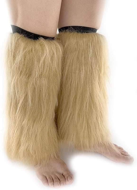 FHQHTH Fuzzy Faux Fur Leg Warmers Fur Heels Long Boots Cuff Cover has Elasticity One Pair Dionysia Boot cover Carnival 18"