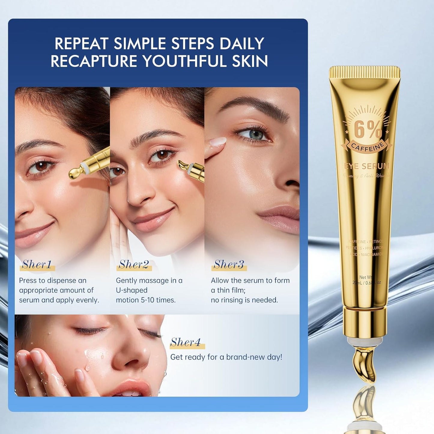 6% Caffeine Eye Cream for Dark Circles - Rapid Wrinkle Repair, Daily 1% Retinol & Hyaluronic Acid to Fight Fine Lines, Wrinkles, & Dark Spots, Eye Care Suitable for Men and Women's 0.68 fl. oz - TrendyLookz