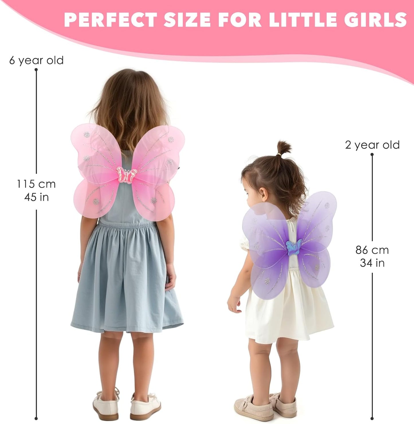 kilofly 6 Sets Angel Butterfly Wings Fairy Wands Princess Dress Up Costume