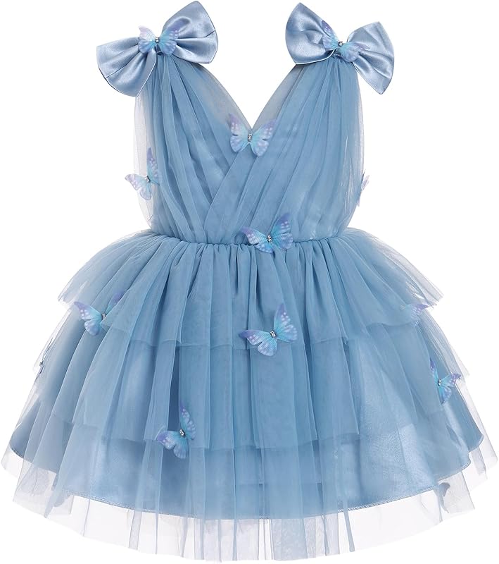 IMEKIS Toddler Girls Butterfly Birthday Dress Rainbow Tulle Formal Wedding Party Ruffle Tutu Dresses Photo Shoot