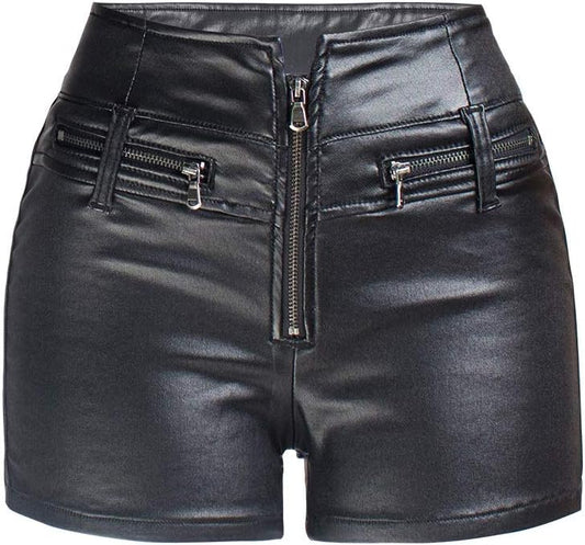 RAMISU Womens Casual Faux Leather Shorts High Waist Stretch Slim HIPS Motorcycle Skinny Coated Shorts