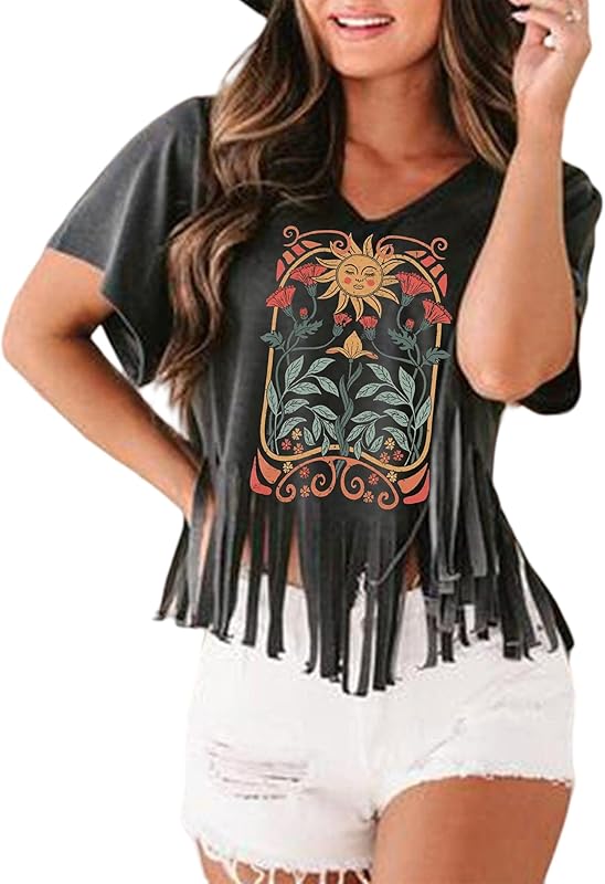 Nashville Tshirt for Women Country Concert Fringe Tops Country Music Shirts Short Sleeve Cowgirl Graphic Tees