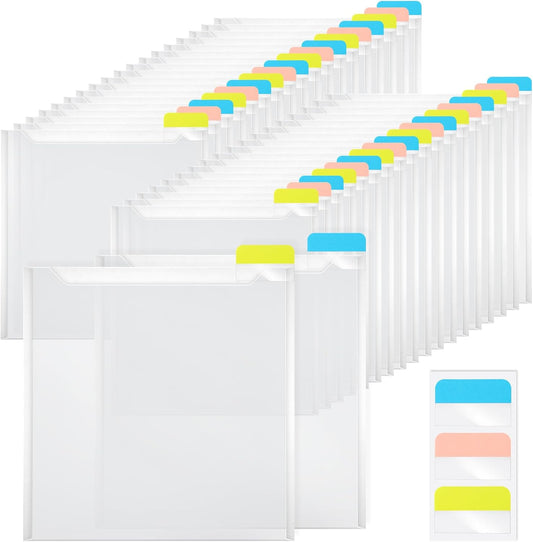 36 Pcs 12 x 12 Inch Storage Organizer with 90 Pcs Sticky Index Tabs Clear Paper Storage Bag for Holding Scrapbook Paper, Cardstock, Vinyl, Photos, Files