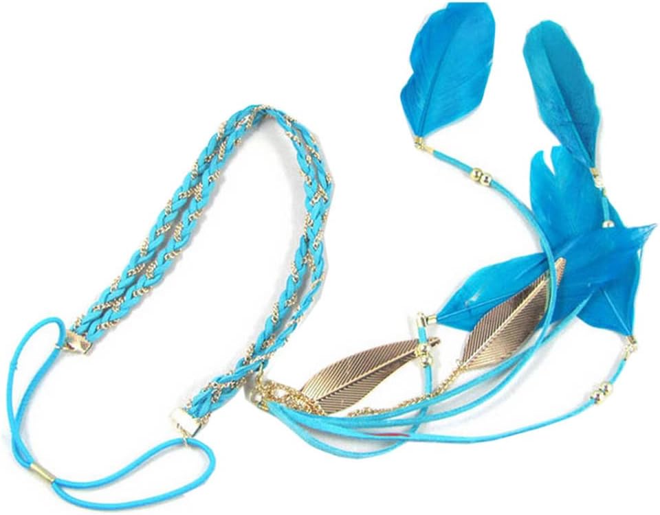 Song Qing Women Feather Leaf Tassels Braided Hippie Headband Hair Accessories