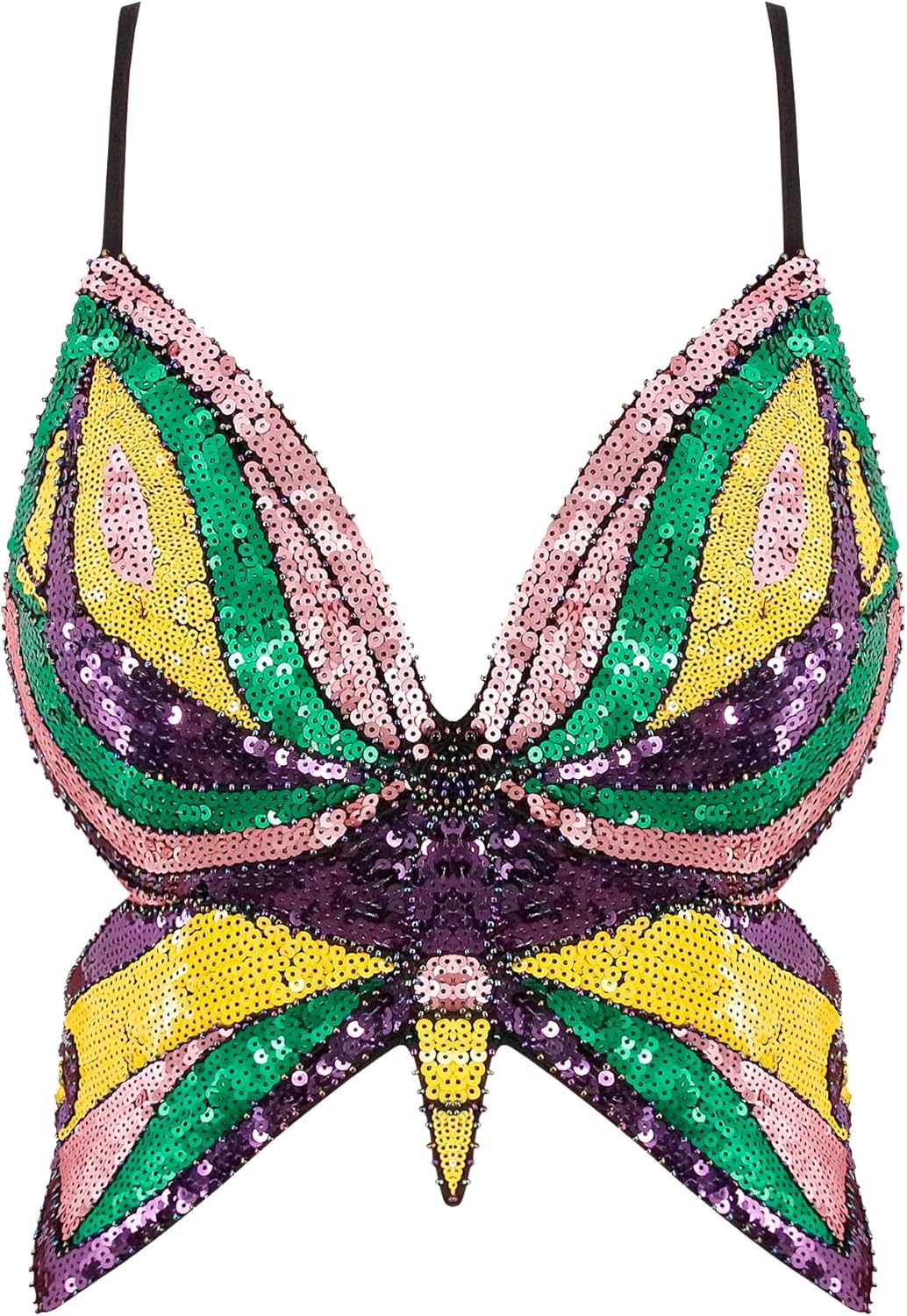 Mocure Womens Glitter Sequin Butterfly Crop Top Low-Cut Tank Top Rave Tube Vest Top for Belly Dance Costume Outfits