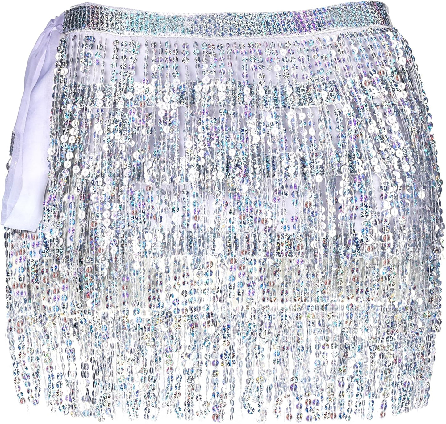 Women Belly Dance Skirt Tassel Fringe Skirts Sparkly Sequin Hip Scarf Party Costume