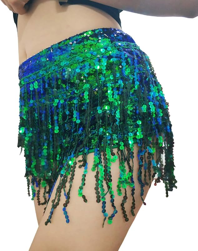 Yollmart Women's Sequins Tassel Skirts Shorts Booty Dance Festival Bottoms