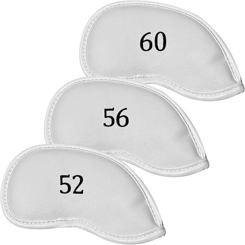 Premium Magnetic Leather Iron and Wedge Golf Club Head Covers | Set of 10 | Fits Most Clubs | Embroidered Club Label on Both Sides of Club Head Cover