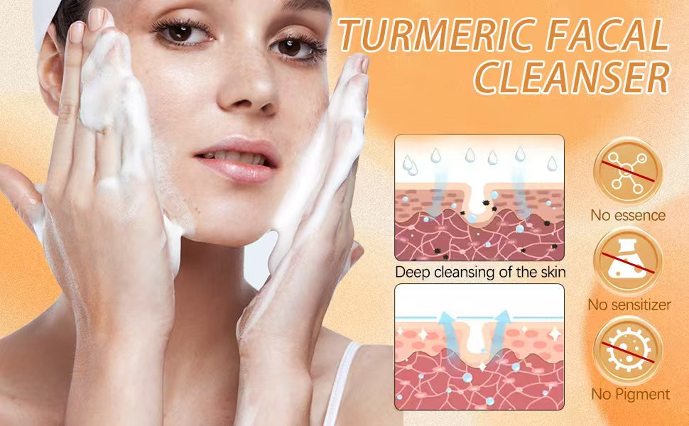 2pcs Glow Wash Face Wash With Brush,Turmeric Facial Wash, Turmeric Foaming Cleanser for All Skin