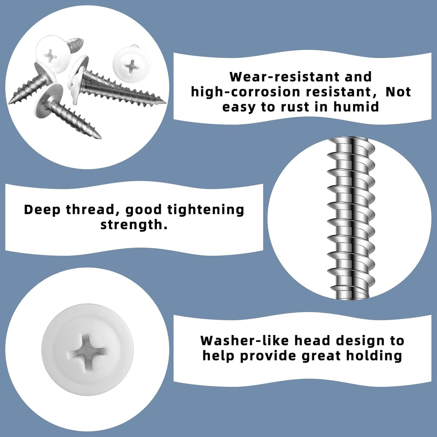 Demissle #8 White Screws Wood Sheet Metal Screw Thread Truss Head Fast Self Tapping White Pan Cabinet Wood Work for Wall Plates, 1/2 Inch, 3/4 Inch, 1 Inch(120 Pcs)