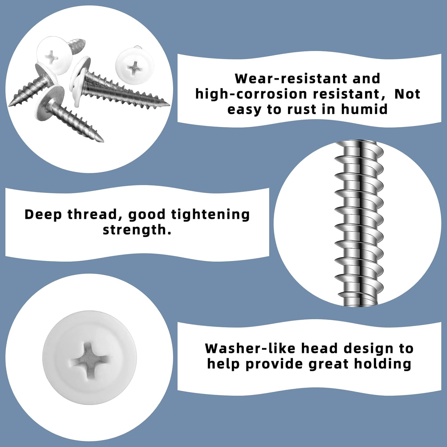 Demissle #8 White Screws Wood Sheet Metal Screw Thread Truss Head Fast Self Tapping White Pan Cabinet Wood Work for Wall Plates, 1/2 Inch, 3/4 Inch, 1 Inch(120 Pcs)