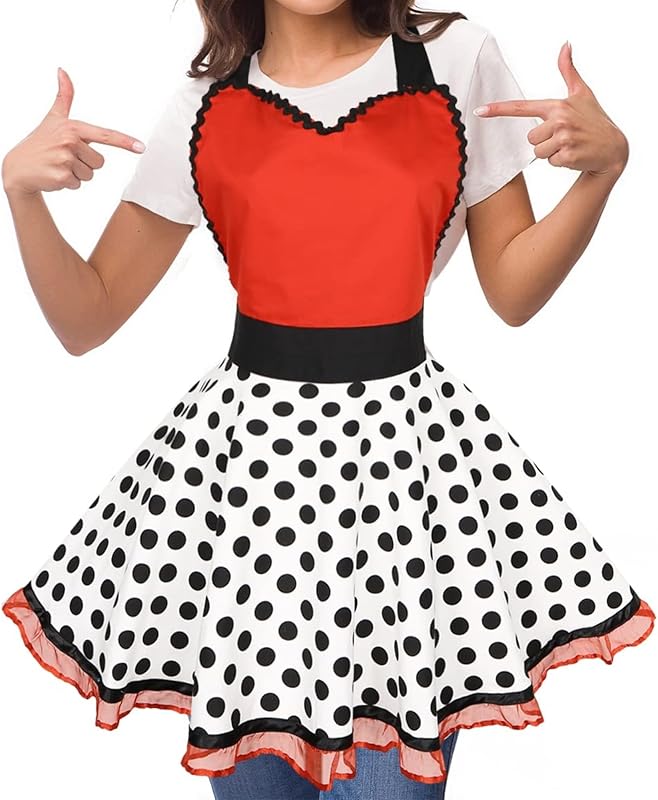 Violet Mist Cute Lovely Retro Aprons for Women Girls Ladies Sexy Vintage Aprons Black Pink Vintage 50s Apron Halloween Christmas Apron Cooking Kitchen Ruffle Apron for Housewife Waitress Mother's Gift
