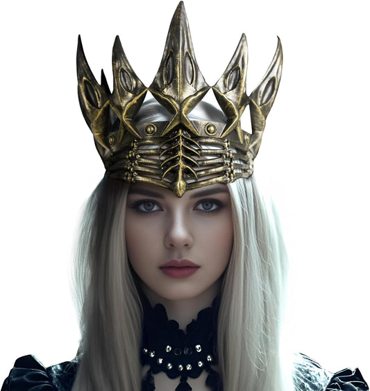 VZQI Evil Queen Crown Goth Headpiece Adult Crow Crown Headwear Medieval Crown Headband Vintage Halloween Party Accessories