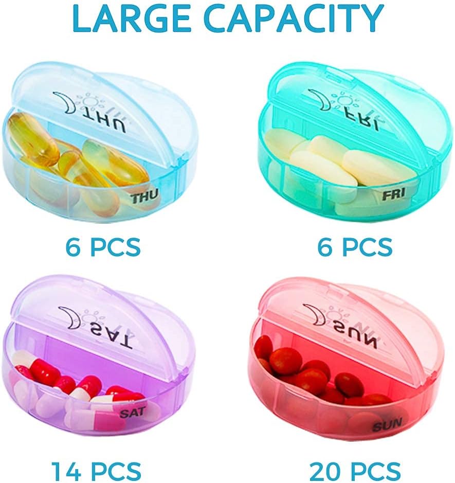 Yaklim Weekly Pill Organizer 2 Times a Day,AM PM Large Daily Pill Box with PU Leather Case for Travel,Round Medicine Organizer,7 Day Pill Container for Vitamin Fish Oils Supplement