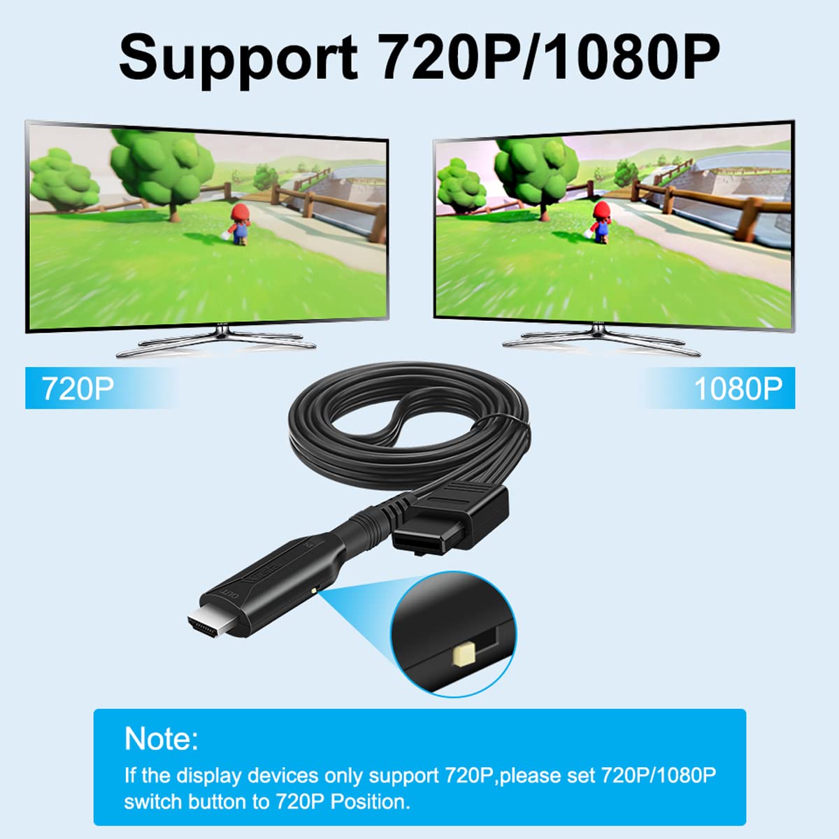 N64 to HDMI Converter Adapter Support Audio Video Output,HDMI Link Cable for N64 Modes,Plug and Play, Support HD 1080P/720P Display