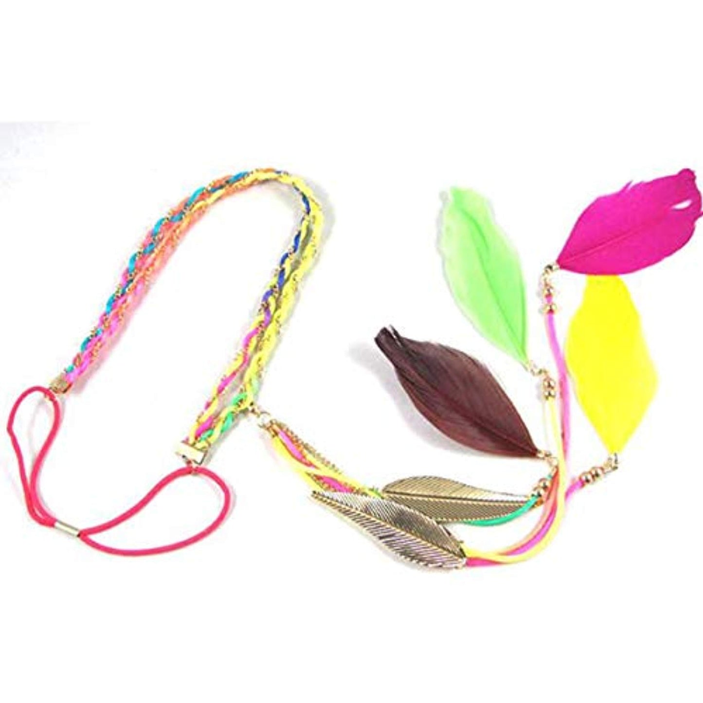 Song Qing Women Feather Leaf Tassels Braided Hippie Headband Hair Accessories