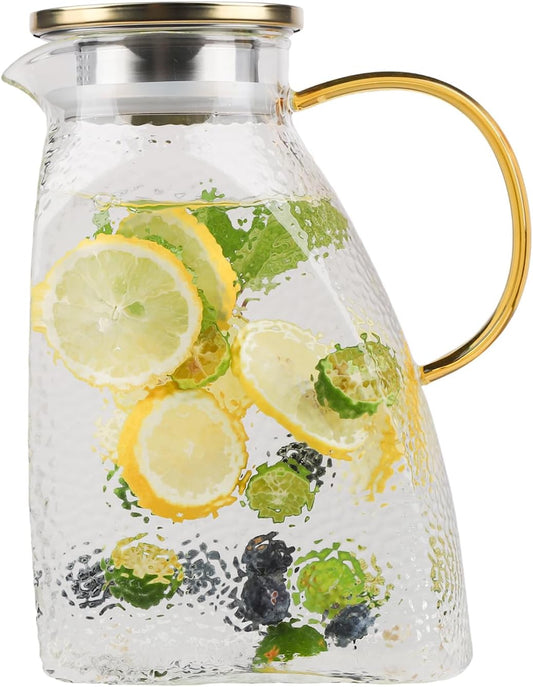 WHJY Fridge Door Glass Water Pitcher With Lid - 1.5 Liter/50oz With Handle for Ice Tea, Lemonade, Juice, Coffee, Milk