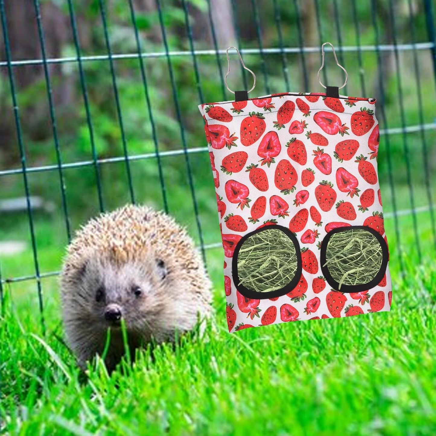 2 Packs Rabbit Hay Feeder Bag Strawberry Avocado Guinea Pig Hanging Hay Feeding Bag with 2 Holes Pet Storage Dispenser for Chinchilla Hamster Bunny Small Pet Animals