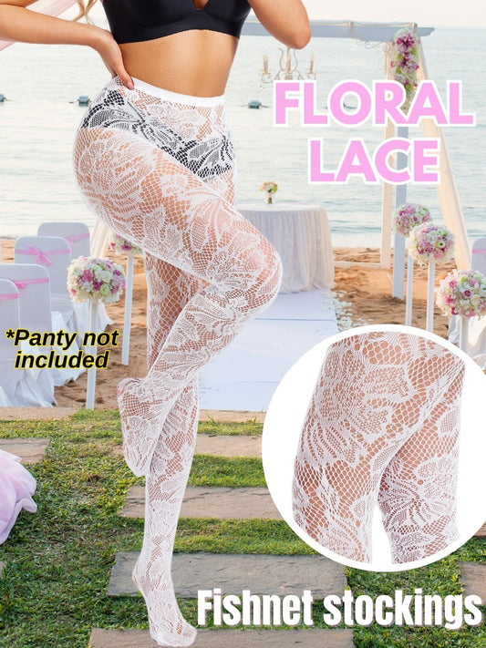 Sexy Lace Tights For Women, High Waisted Fishnet Stockings Concert, Floral Patterned Pantyhose Leggings Rave Outfits